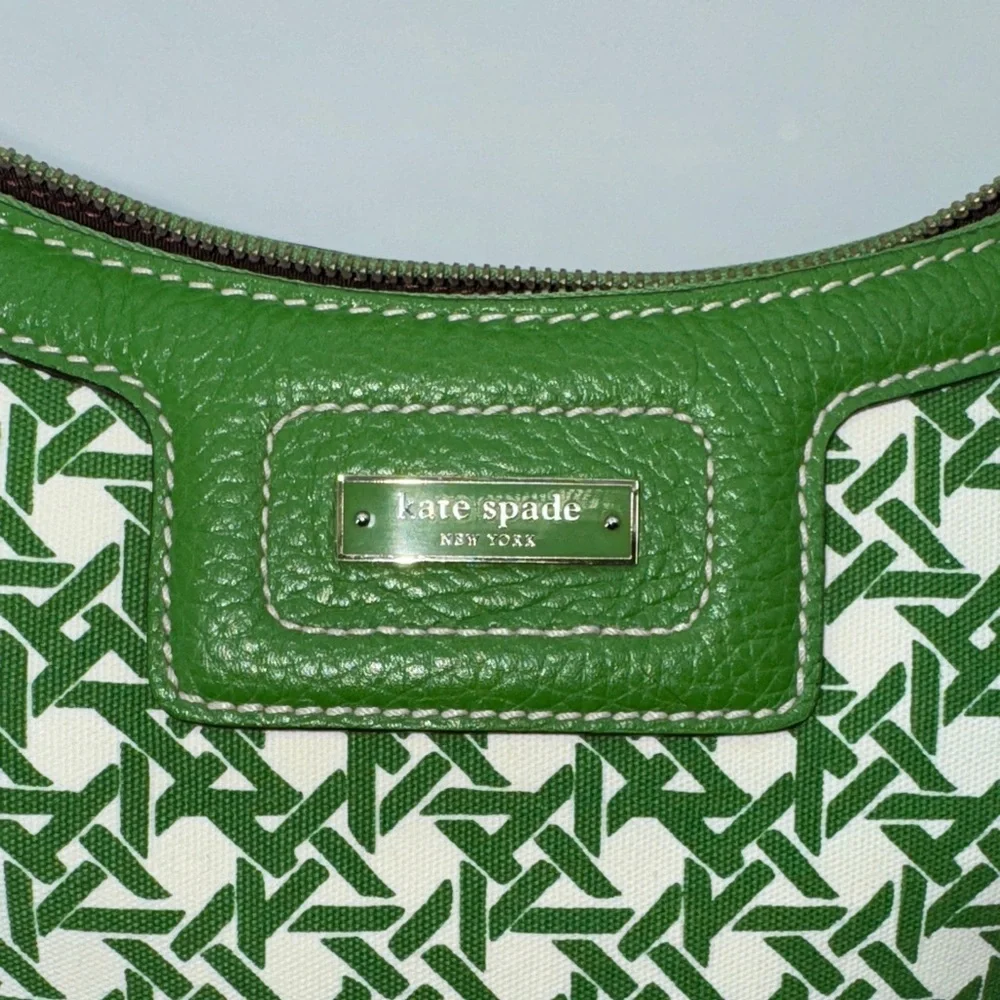UEC Kate spade canvas & leather Green and White Patterned Women's Bag w/ duster